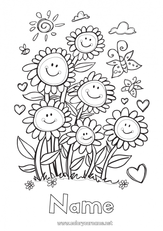 Coloring page to print Flowers Spring Sun Sunflower Intermediate coloring pages