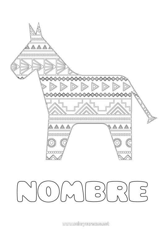 Dibujo para colorear para imprimir Caballo Animales México Dibujos intermedios para colorear Animales de granja Cinco de Mayo Piñata Burro