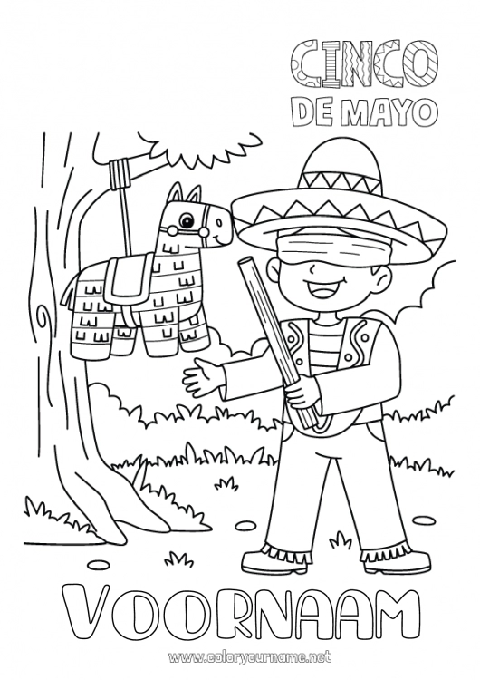 Kleurplaat om af te drukken Mexico Cinco de Mayo Piñata Sombrero