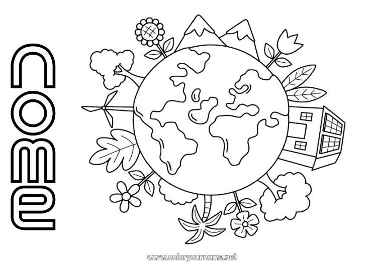 Pagina da colorare da stampare Ecologia Pianeti e sistema solare Disegni intermedi Terra Giorno della Terra Astronomia