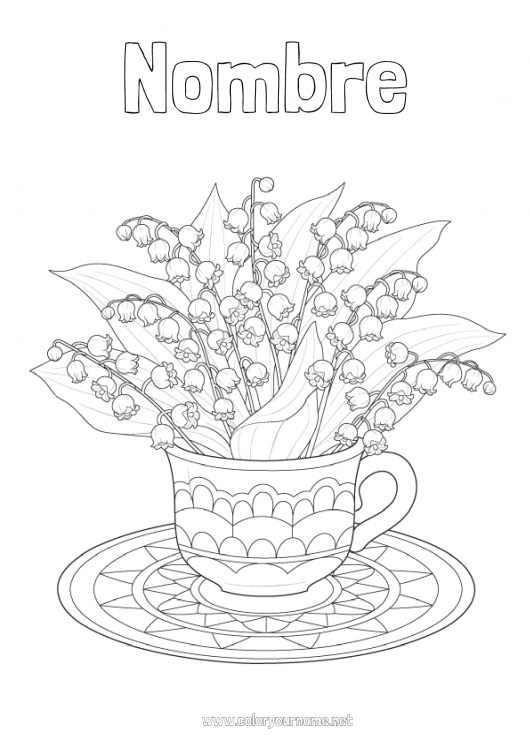 Dibujo para colorear para imprimir Flores Primavera Taza Lirio de los valles Bebidas 1 de mayo