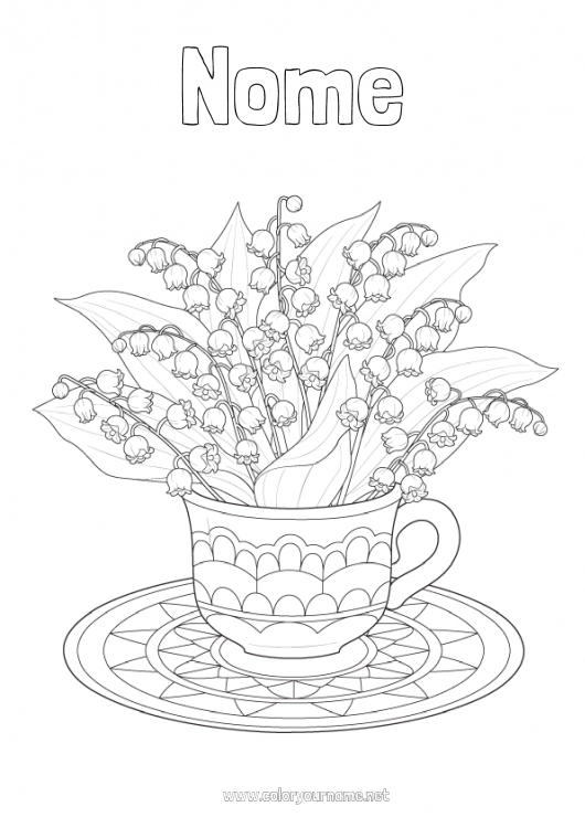 Página de desenho para imprimir Flores Primavera Caneca Lírio do vale Bebida 1º de maio