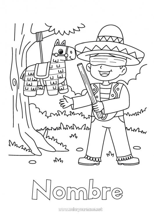 Dibujo para colorear para imprimir México Cinco de Mayo Piñata Sombrero