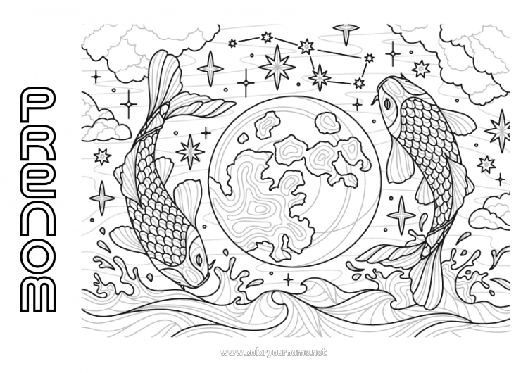 Coloriage à imprimer Calme et zen Mandala Animal Carpe Koï Chance Coloriages complexes Terre Animaux marins ou aquatique Jour de la Terre