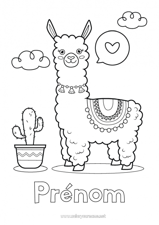 Coloriage à imprimer Animal Lama Cactus Mexique Autres animaux du monde Cinco de Mayo