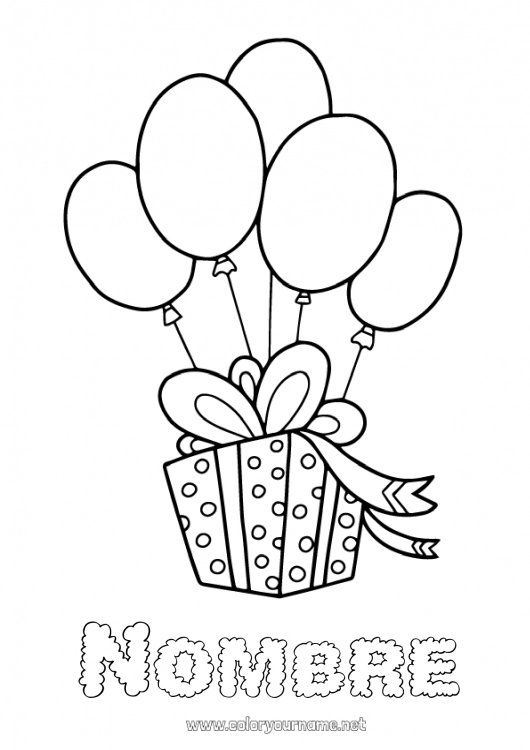 Dibujo para colorear para imprimir Regalos Cumpleaños Globos Dibujos fáciles para colorear