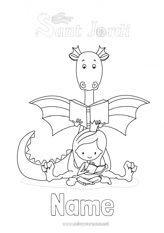 Coloring page to print Party Dragon Princess Spain Dragons, unicorns and fantastic animals Saint George