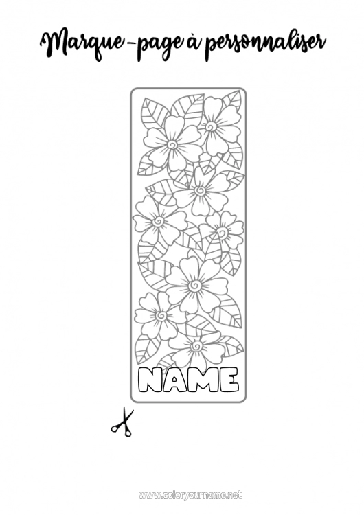 Coloring page to print Flowers Bookmark