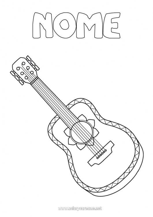 Página de desenho para imprimir Música Colorações Intermediárias Cinco de Mayo Festa da Música Guitarra Instrumentos musicais