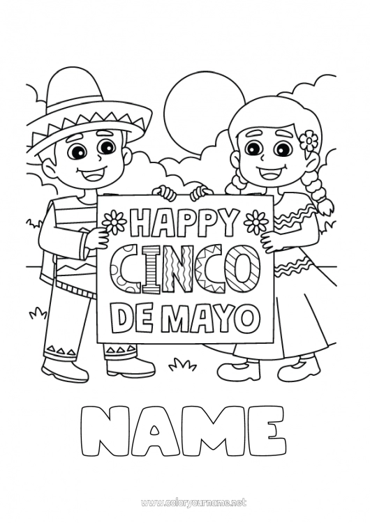 Coloring page to print Mexico Intermediate coloring pages Cinco de Mayo Sombrero