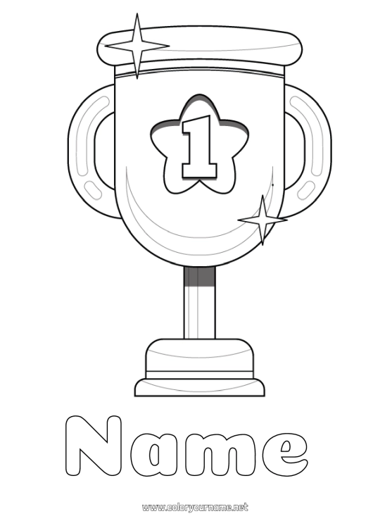 Coloring page to print Sport Cup, trophy, medal Competitions and Rewards First place - winner