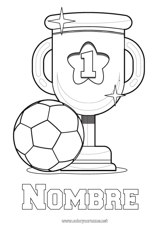 Dibujo para colorear para imprimir Fútbol Balón de fútbol Sport Copa, trofeo, medalla Campeón Dibujos fáciles para colorear Deportes en equipo Competitions and Rewards Primer lugar - ganador