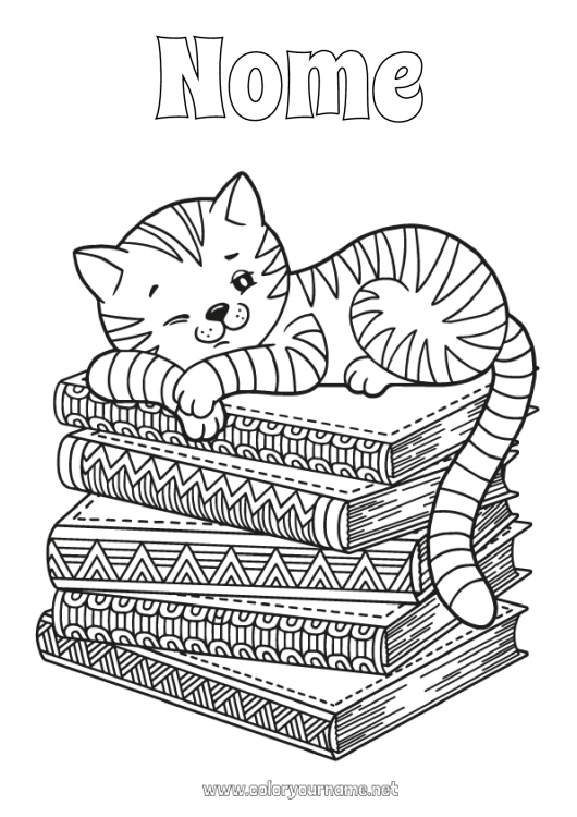 Pagina da colorare da stampare Gatto Animale Libro CanI e gatti Lettura