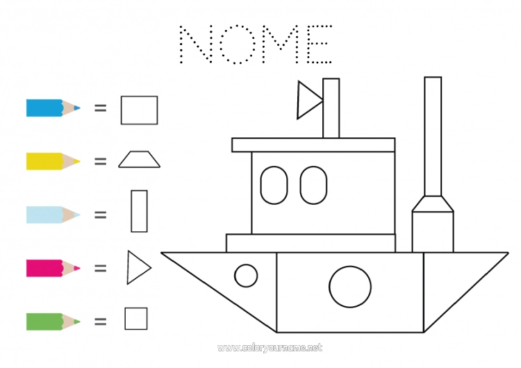 Página de desenho para imprimir Mar Veículos Colorir por números Atividades para Crianças Barco Desenhos para colorir fáceis Veículos marítimos