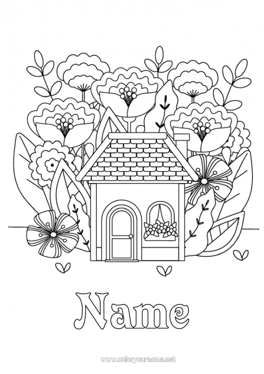 Coloring page to print Flowers Spring House Intermediate coloring pages