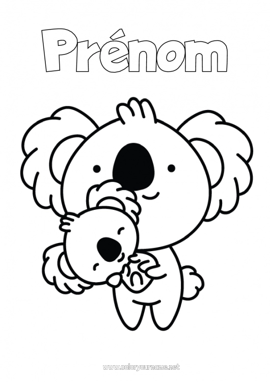 Coloriage à imprimer Mignon Enfant Animal Koala Coloriages faciles Autres animaux du monde Adulte