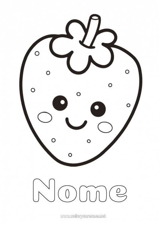 Página de desenho para imprimir Fofo Kawaii Frutas Desenhos para colorir fáceis Morango