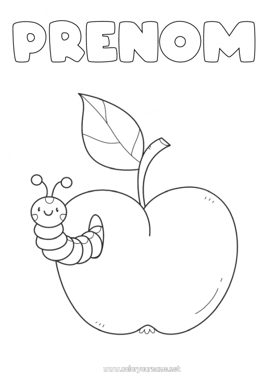 Coloriage à imprimer Été Printemps Animal Fruits Coloriages faciles Insectes Pomme Chenille