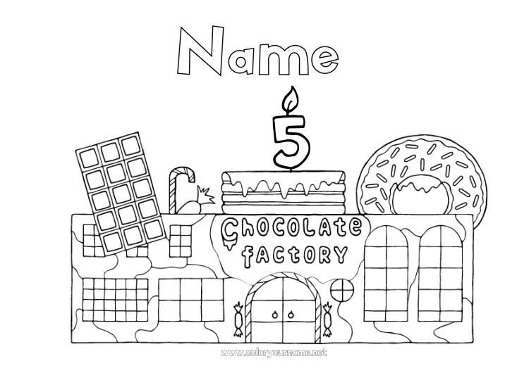 Coloring page to print Candle Cake Birthday Chocolate Treats Customizable age