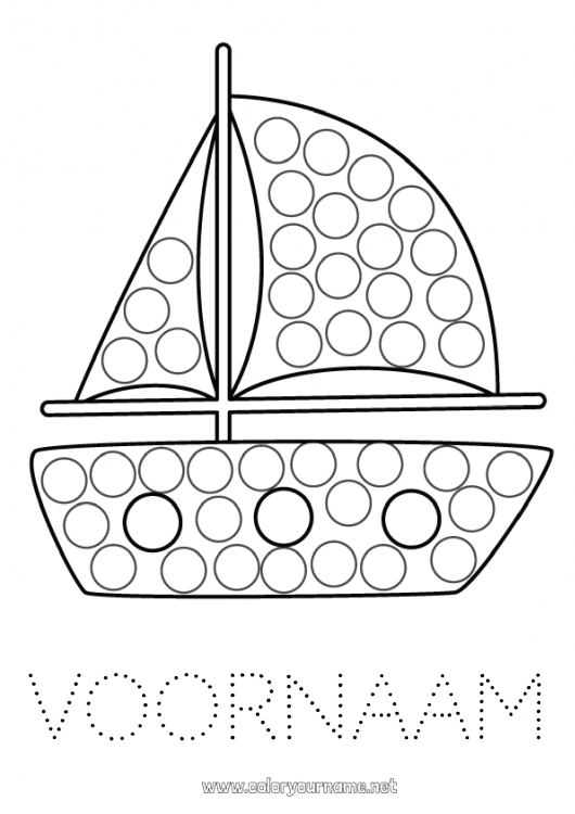 Kleurplaat om af te drukken Voertuigen Activiteiten voor Kinderen Boot Puntmarkers Zeilschip Eenvoudige kleurplaten Maritieme voertuigen