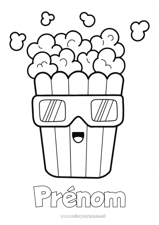 Coloriage à imprimer Cinéma Pop Corn Gourmandises, sucreries Coloriages faciles