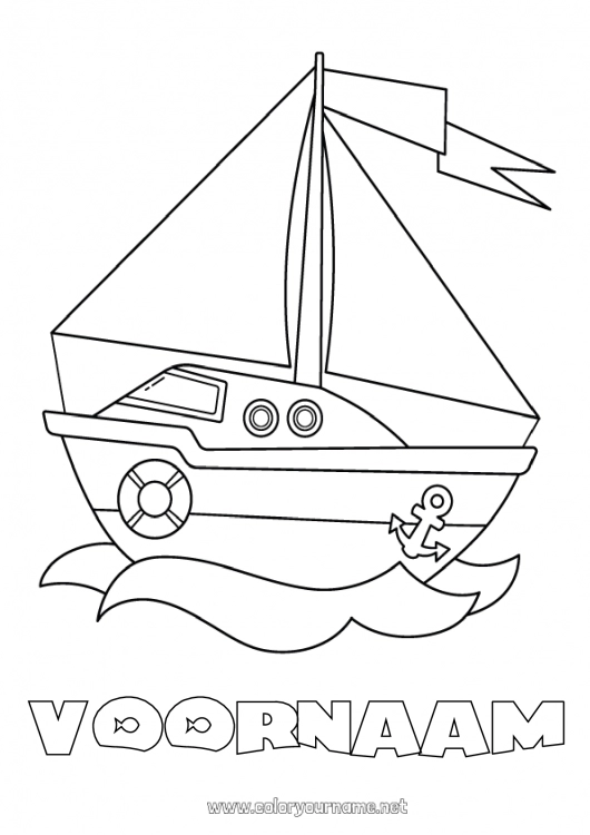 Kleurplaat om af te drukken Zomer Zee Voertuigen Boot Zeilschip Maritieme voertuigen