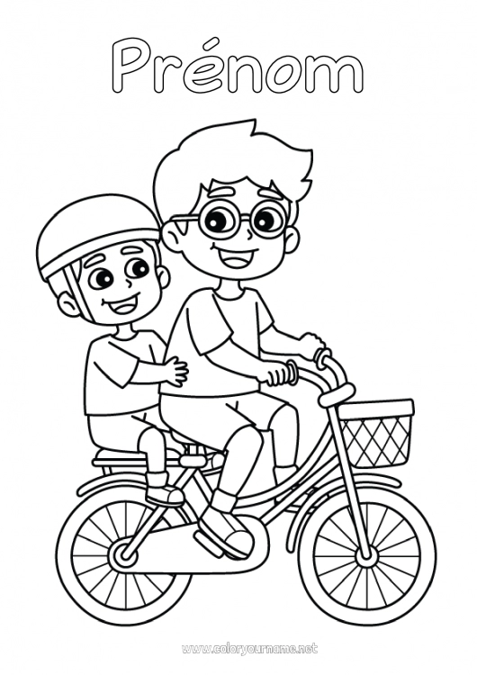 Coloriage à imprimer Papa Papi Garçon Véhicules Enfant Vélo Adulte Famille Véhicules à deux roues