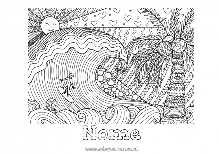 Pagina da colorare da stampare Sport Mandala Mare Colorazioni complesse Surf Sport acquatici