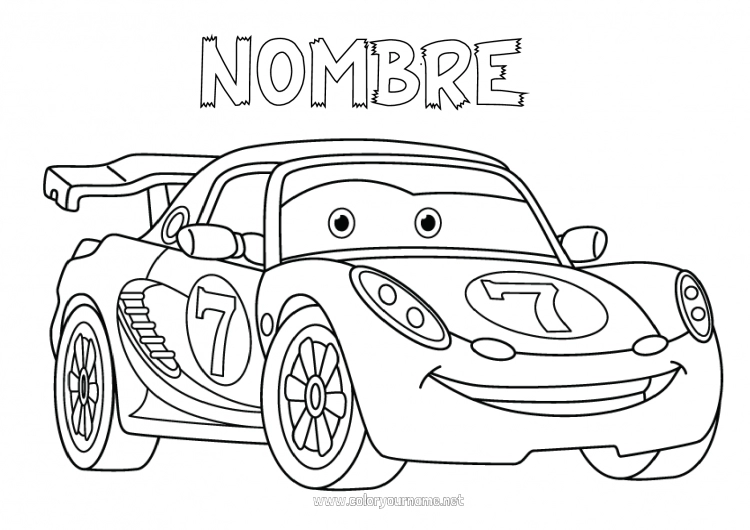 Dibujo para colorear para imprimir Vehículos Coches Carrera Coche de carreras Automóviles, furgonetas y autocaravanas Vehículos de carreras y pistas Dibujo animado Cartoon Vehículos con personajes