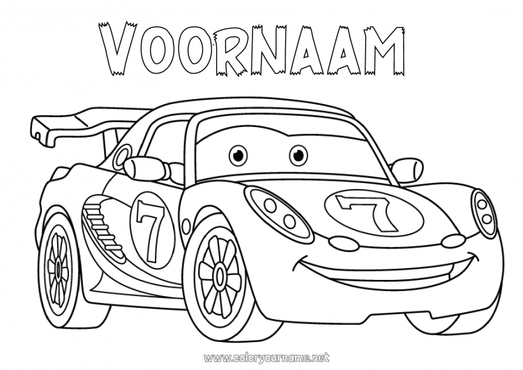 Kleurplaat om af te drukken Voertuigen Auto Race Raceauto Auto's, busjes en campers Racewagens en circuits Cartoon Cartoon Voertuigpersonages