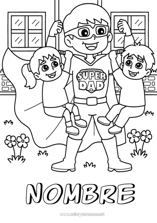 Dibujo para colorear para imprimir Papá Chica Chico Héroe Niño Mejor