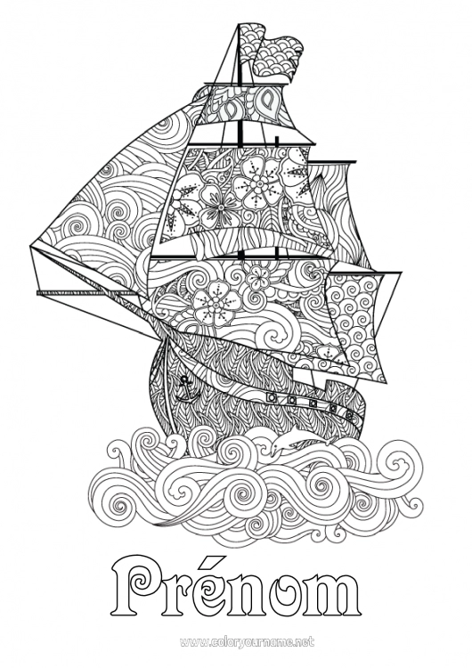 Coloriage à imprimer Mandala Mer Véhicules Bateau Voilier Coloriages complexes Véhicules maritimes