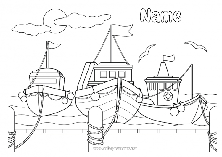 Coloring page to print Fishing Vehicles Boat Intermediate coloring pages Job Maritime vehicles Fisherman Sea jobs