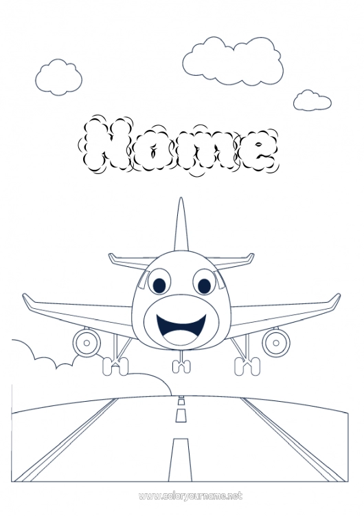 Página de desenho para imprimir Avião Veículos Veículos aéreos Aeroporto Desenho Animado Veículos Personagens