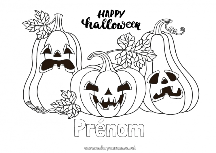 Coloriage à imprimer Citrouille Halloween Jack O'Lantern Inscription "halloween"