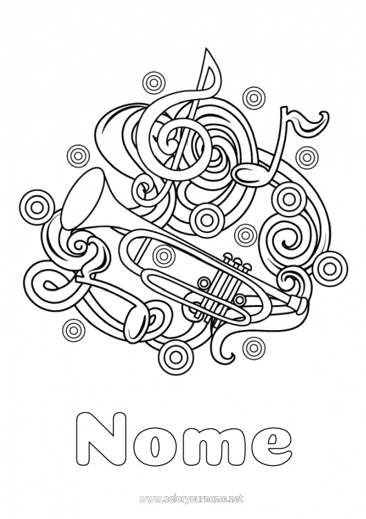 Página de desenho para imprimir Música Festa da Música Instrumentos musicais Trompete