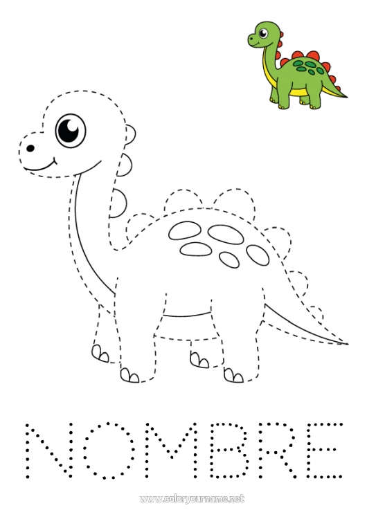 Dibujo para colorear para imprimir Dinosaurios Actividades para niños Animales Trazo y color