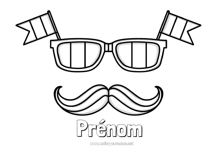 Coloriage à imprimer France Drapeau 14 juillet Lunettes Moustache