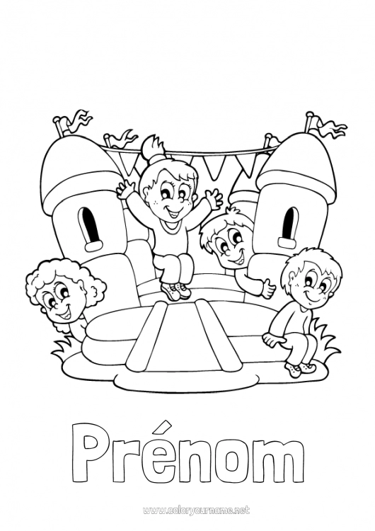 Coloriage à imprimer Château Enfant Bouée Jeux et jouets Parc d'attractions