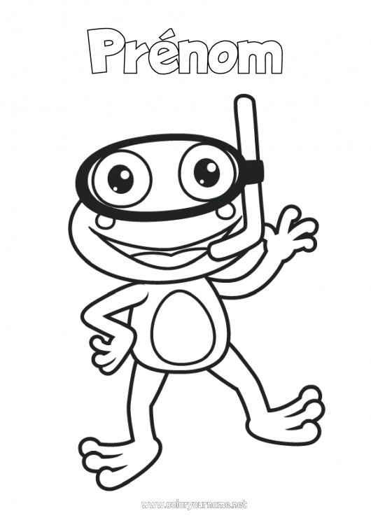 Coloriage à imprimer Sport Grenouille Animal Coloriages faciles Animaux marins ou aquatique Plongée Sports nautiques