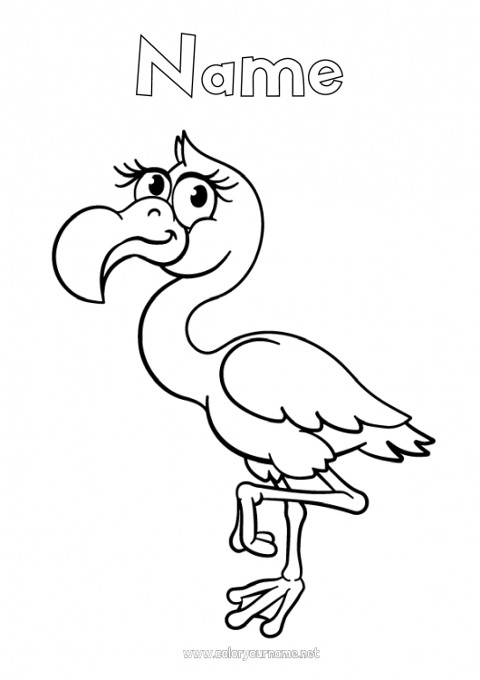 Coloring page to print Animal Pink flamingo Flying birds and mammals