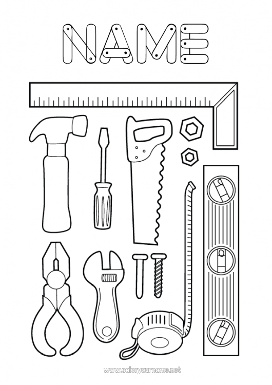 Coloring page to print Tools Mechanic Construction Jobs Transportation Professions