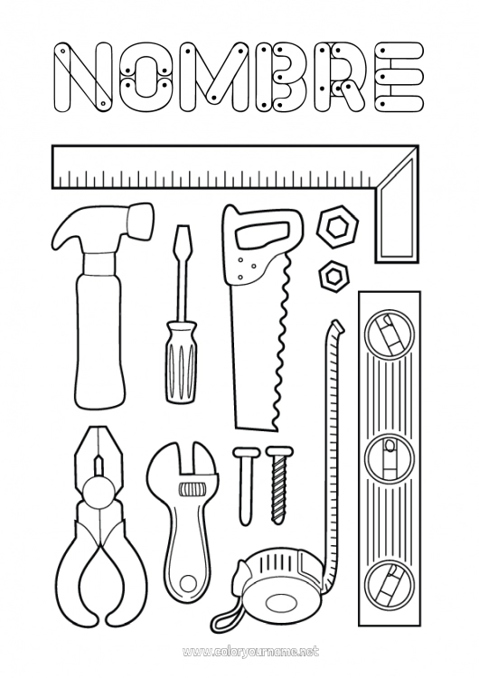 Dibujo para colorear para imprimir Herramientas Mecánico Oficios de la construcción Profesiones del transporte