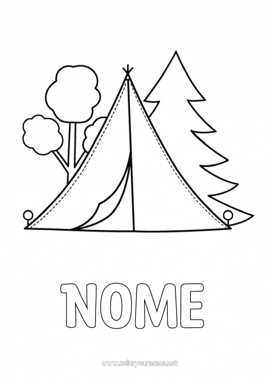 Página de desenho para imprimir Desenhos para colorir fáceis Camping Tenda Árvore de Natal