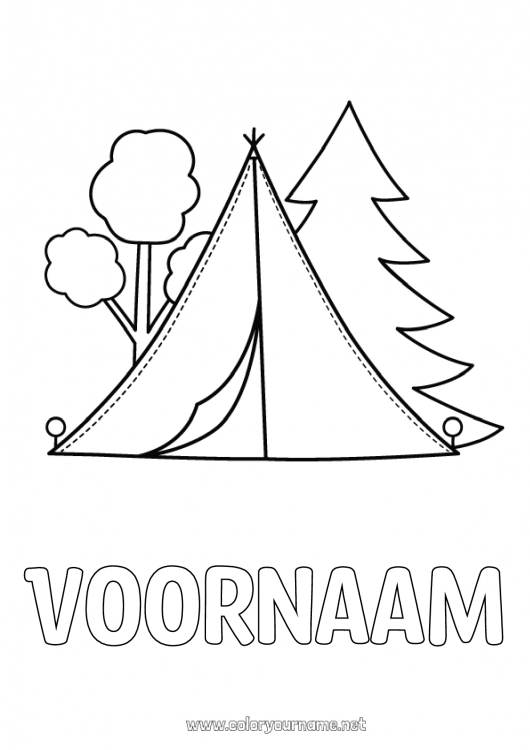 Kleurplaat om af te drukken Eenvoudige kleurplaten Kamperen Tent Kerstboom