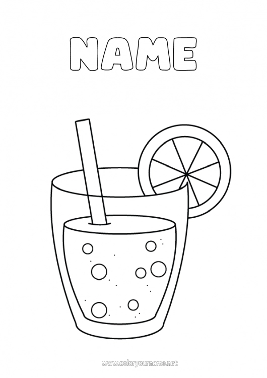 Coloring page to print Fruits Drinks Easy coloring pages Lemon Orange Lemonade