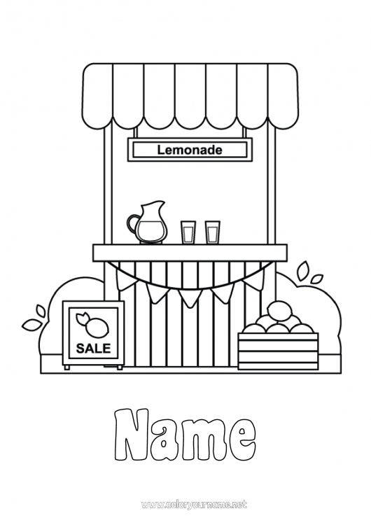 Coloring page to print Drinks Sales Careers Culinary Professions Lemonade Stand