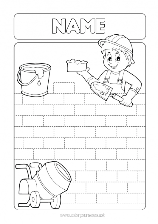 Coloring page to print Children's activities Trace and color Job Construction Jobs Mason Construction