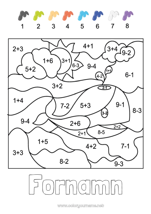 Färgläggningssida att skriva ut Siffra Val Magiska målarbilder Barnaktiviteter Djur Subtraktioner Tillägg Marina djur eller vattenlevande djur