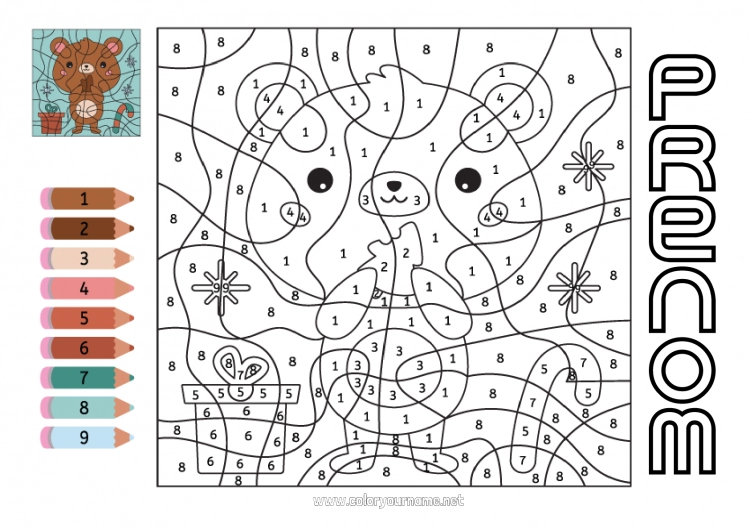 Coloriage à imprimer Ours Hiver Chiffre Coloriages magiques Activités enfants Animal Ourson Animaux de la forêt